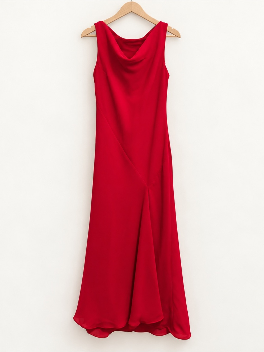 Vintage 90s Jones New York Red Chiffon Cowl Neck Maxi Formal Gown Size 6